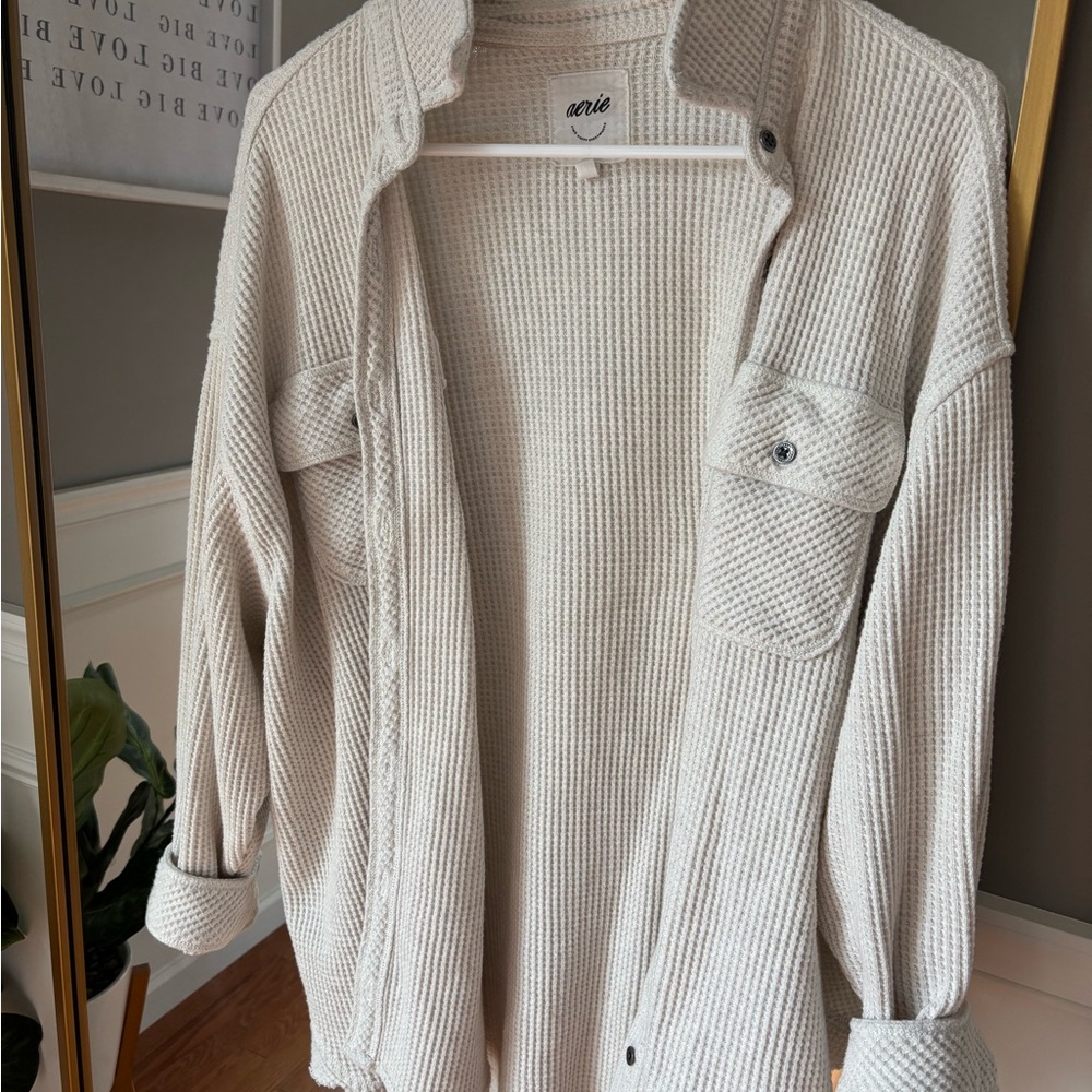 Aerie Cream Waffle Knit Cardigan